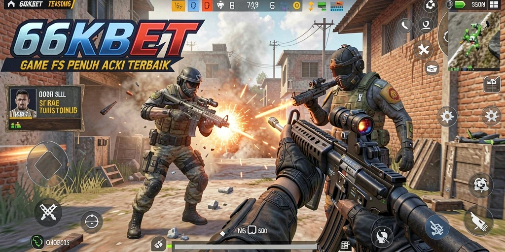 Screenshot gameplay 66KBET yang menampilkan aksi tembak-menembak yang intens.