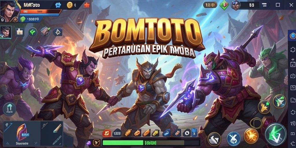 Screenshot gameplay BOMTOTO yang menunjukkan aksi seru dalam pertempuran MOBA.