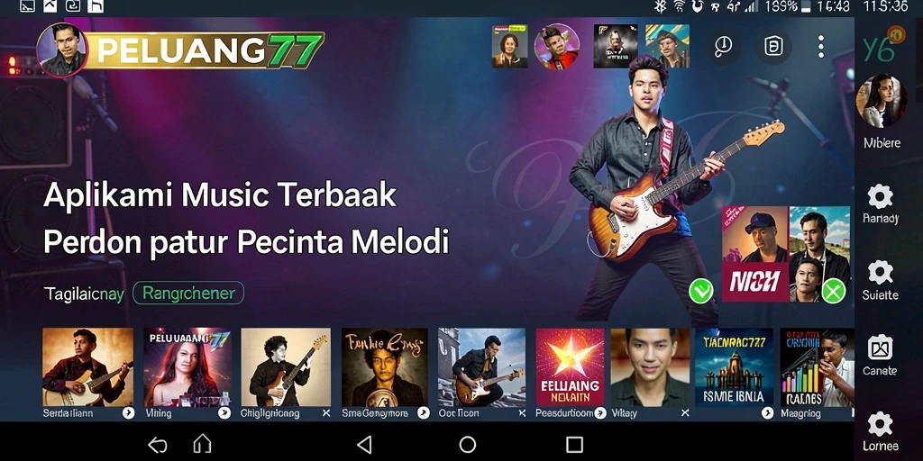 Tampilan screenshot yang menampilkan antarmuka PELUANG77 saat memainkan musik.