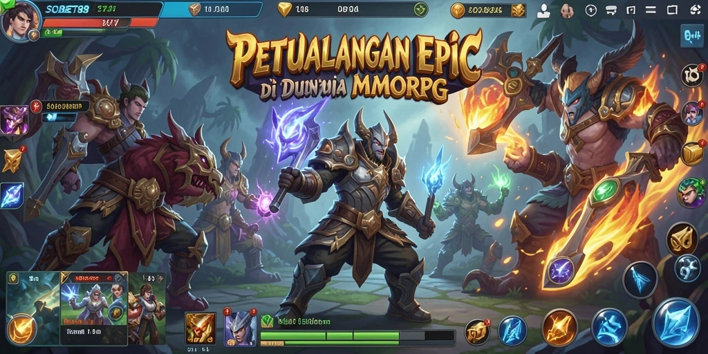 Tampilan gameplay SOBET88 yang menampilkan pertarungan epik MMORPG.