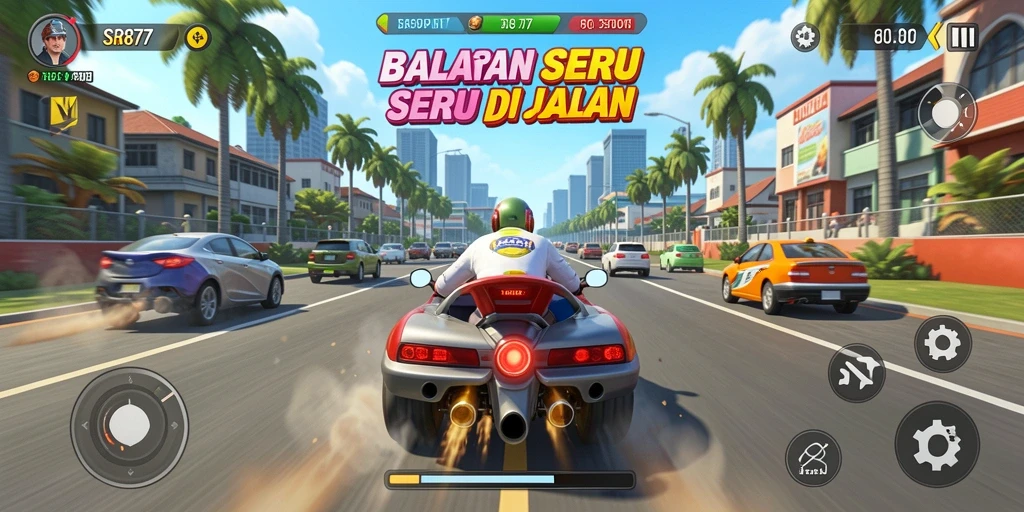 Screenshot SR877 menampilkan aksi balapan yang mendebarkan dan grafis memukau.