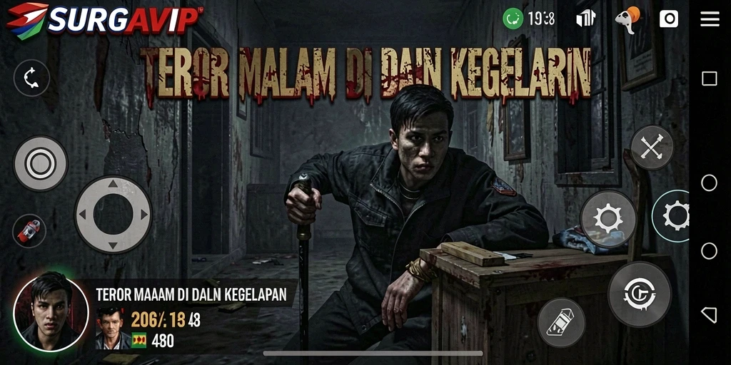 Tampilan menegangkan gameplay SURGAVIP saat malam tiba.