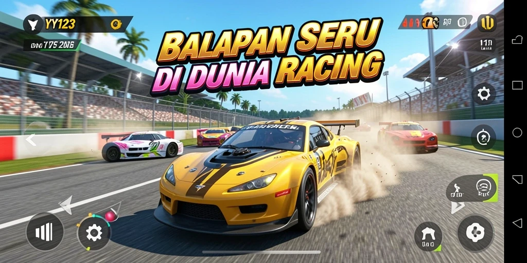 Tangkapan layar gameplay YY123 menampilkan aksi balapan yang mendebarkan.